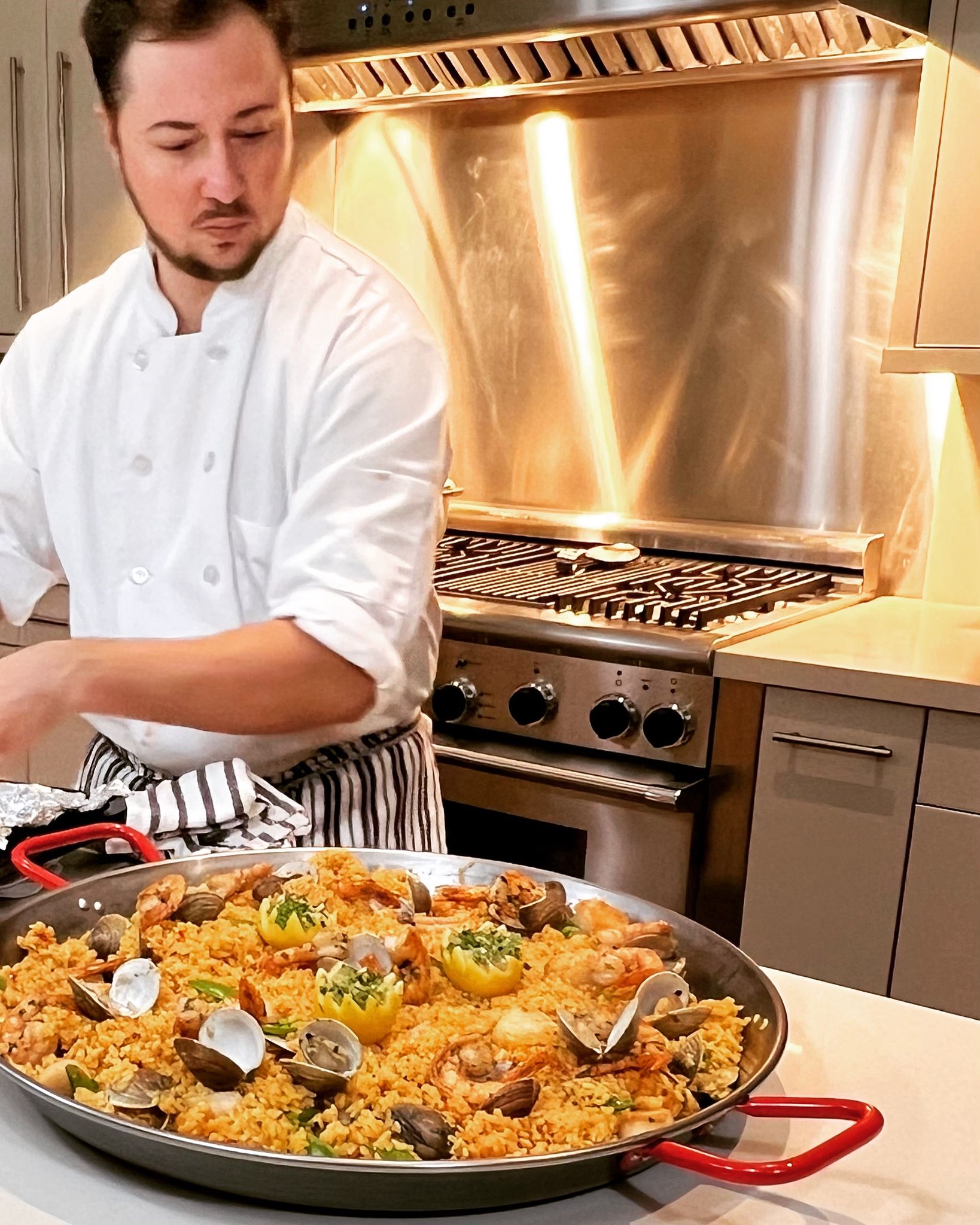 Seafood paella station